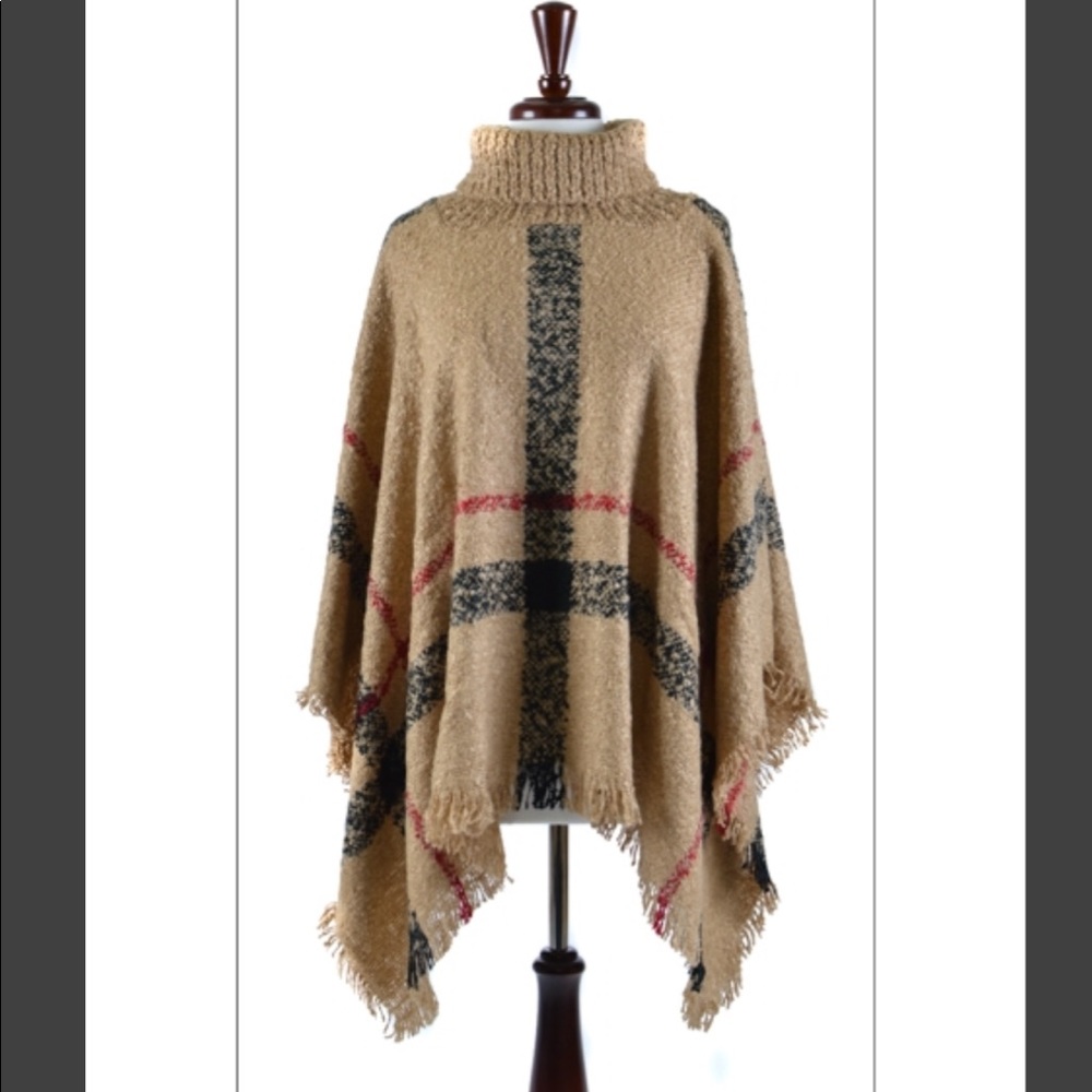 LAST 1 ! Classic Tartan Plaid Turtle Neck Poncho - Picture 3 of 4
